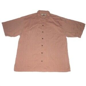 Tommy Bahama Men’s Hawaiian Short Sleeve Button Up Silk Shirt Orange Size Large